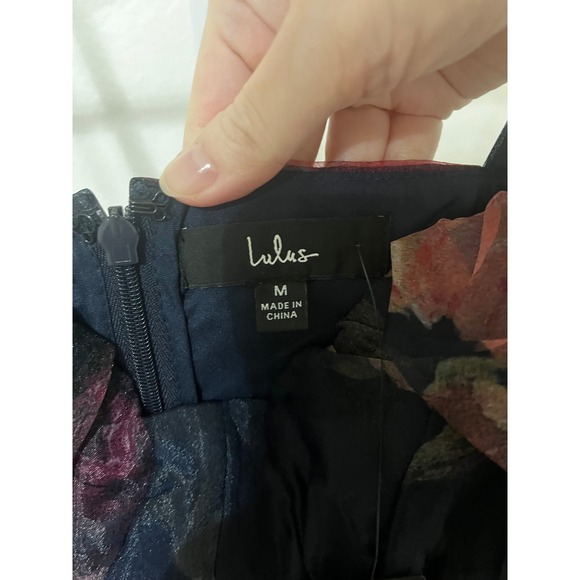 NWT Lulus Alluring Invite Midnight Blue Floral Pleated Bustier Midi Dress Medium - Picture 7 of 8